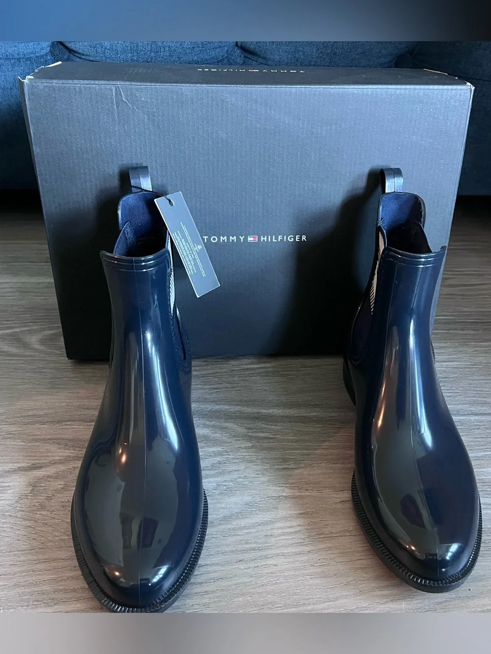 NWT Tommy Hilfiger Navy Blue Chelsea Rain Boots with Chevron Detail